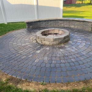 Firepit with patio and seating wall
